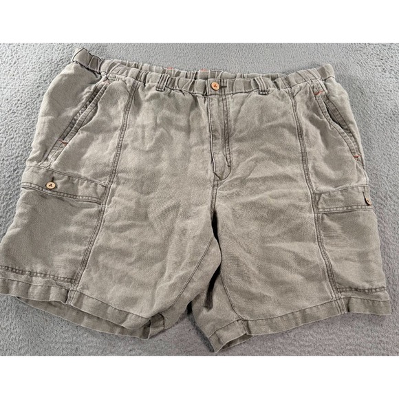 Tommy Bahama Other - Tommy‎ Bahama Shorts Men's 2XB Gray Linen Cargo Pockets Elastic Waist Mid Rise